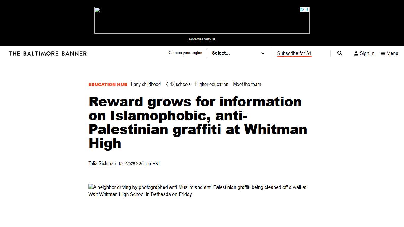 Reward grows for information on Islamophobic, anti-Palestinian graffiti at Whitman High - The Baltimore Banner